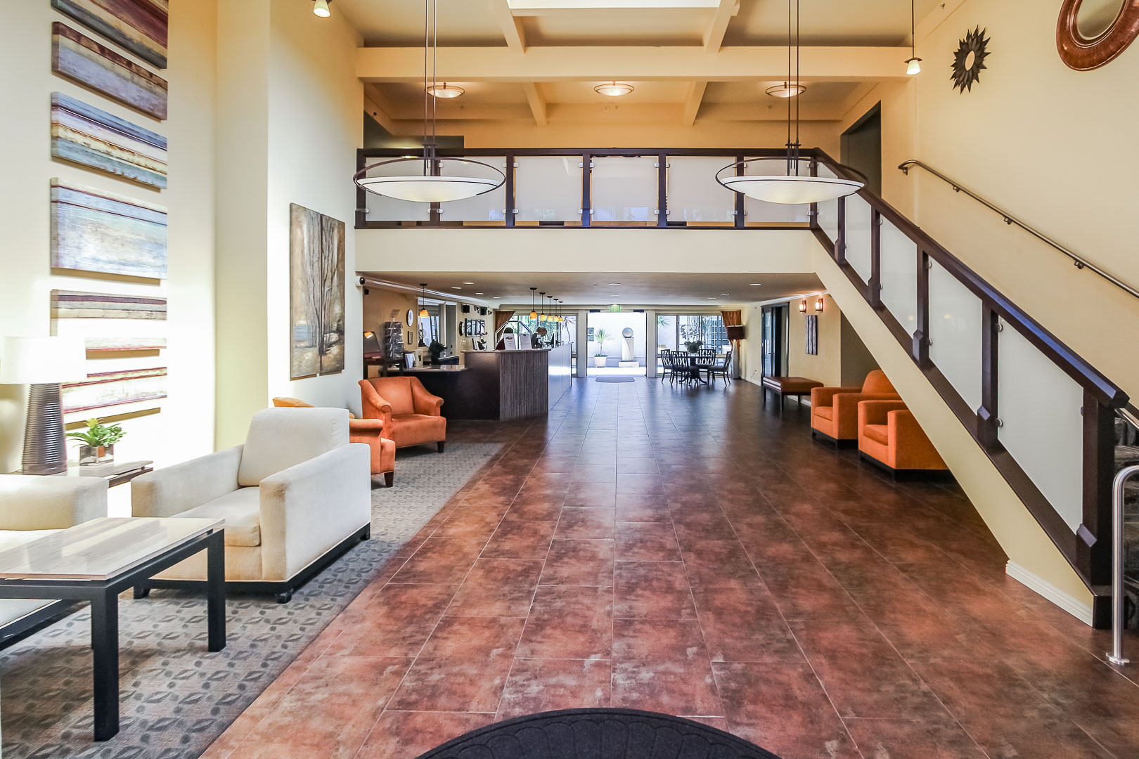 A beautiful lobby area at VRI's Winner Circle Resort in California.